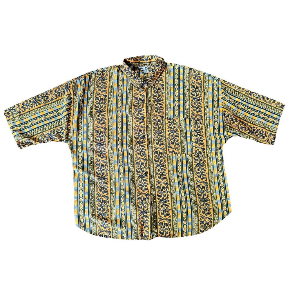 Vintage Box Office Abstract Geometric Print Button Front Shirt Mens XL Oversized